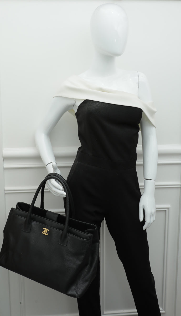 Chanel Black CC Executive Cerf Medium Tote Bag