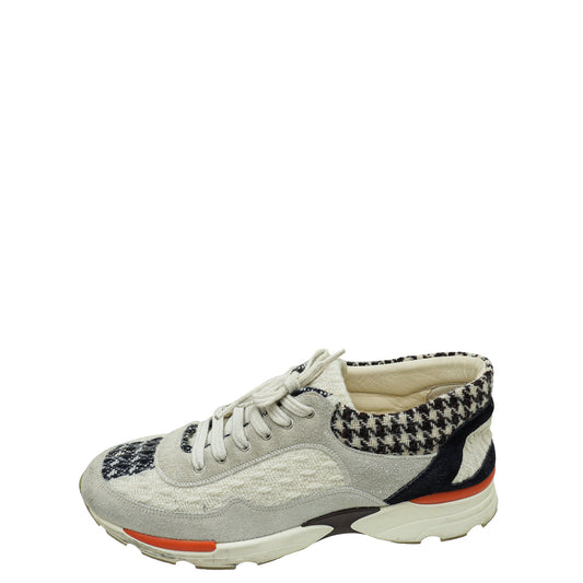 Chanel Light Grey Multicolor Tweed Suede Lace Up Sneakers 40