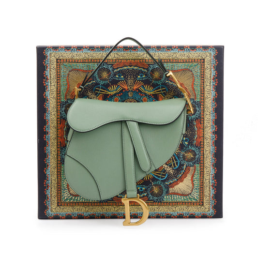 Christian Dior 2020 Green Calfskin Leather Mini Saddle Bag
