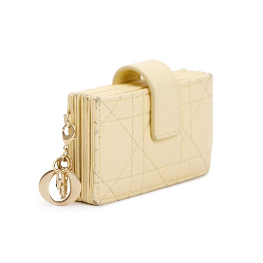 Christian Dior 2021 Yellow Cannage Lambskin Leather Lady Dior 5-Gusset Card Holder