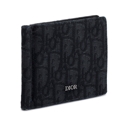 Christian Dior 2022 Black Dior Oblique Jacquard Wallet with Bill Clip