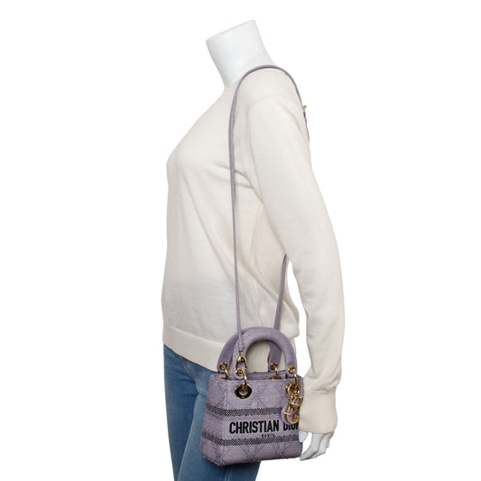 Christian Dior 2024 Purple Cannage Raffia Mini Lady D-Lite Bag