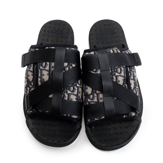 Christian Dior Beige & Black Oblique Jacquard Alpha Sandal, Size 43