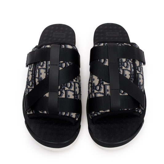 Christian Dior Beige & Black Oblique Jacquard Alpha Sandal, Size 44