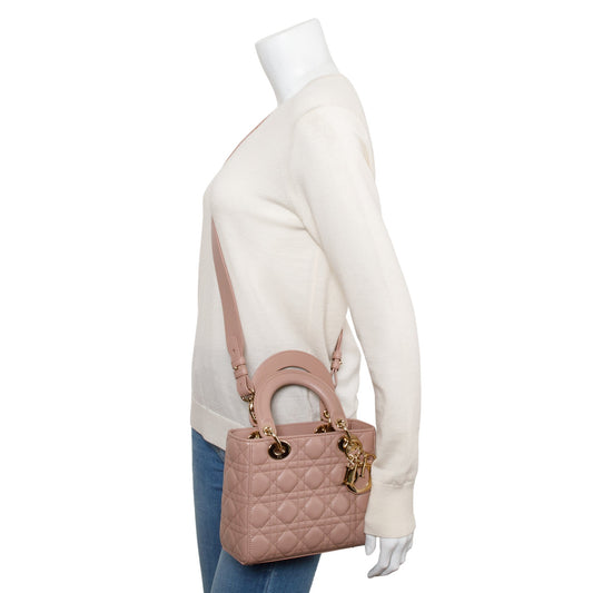 Christian Dior Beige Cannage Lambskin Leather Small Lady Dior My Abcdior Bag