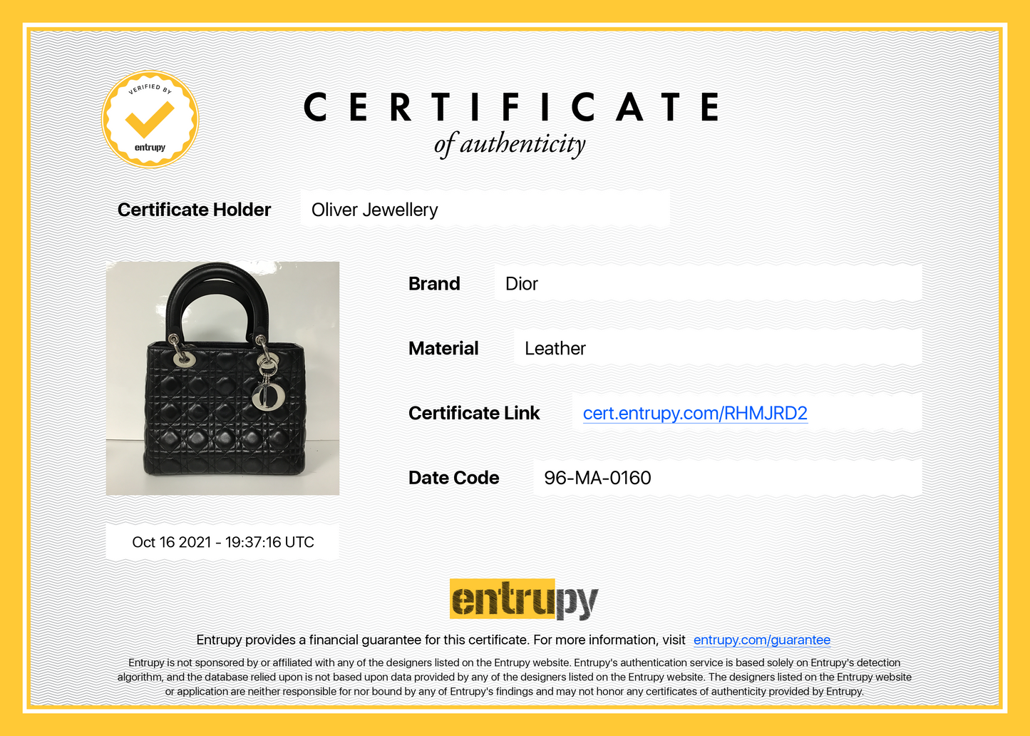 Christian Dior Black Lambskin Medium Lady Dior Bag