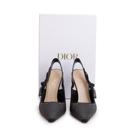 Christian Dior Black Leather Crystal Embellished J'Adior Slingback Pumps, Size 41