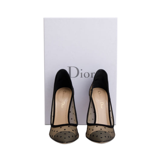 Christian Dior Black Mesh Polka Dot D-Moi Pumps, Size 37.5