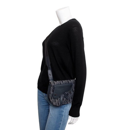 Christian Dior Black Oblique Jacquard Saddle Pouch