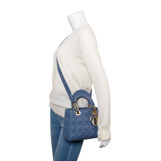 Christian Dior Blue Cannage Leather Small Lady Dior Bag