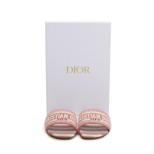 Christian Dior Deep Nude Embroidered Cotton D-Stripes Dway Slide, Size 38