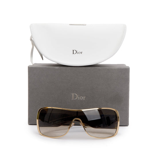 Christian Dior Gold Tone Metal Brown Acetate Indinight2 Shield Sunglasses