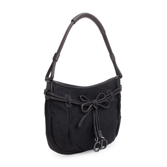 Christian Dior Vintage Black Diorissimo Nylon Bow Charm Bucket Bag