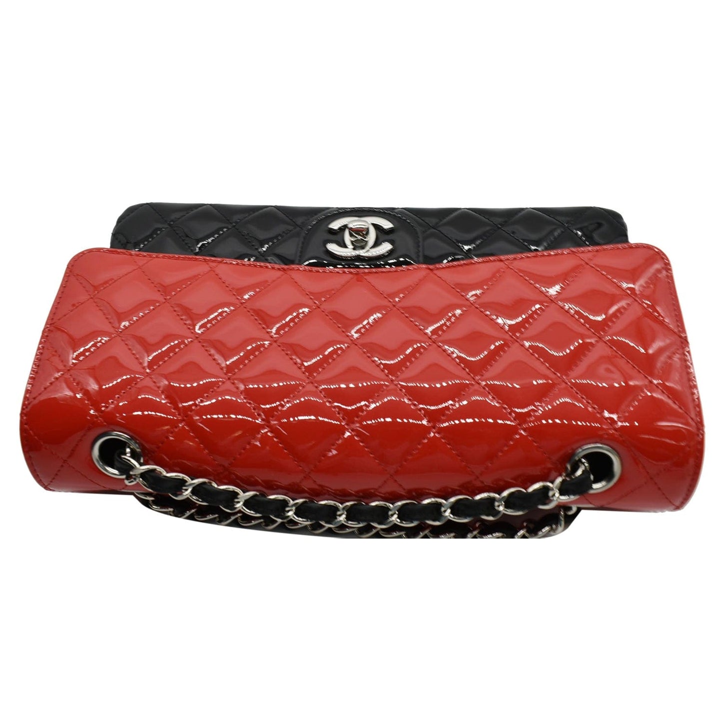 Luxury Chanel Medium Double Flap Quilted Patent Leather Shoulder Bag Black/Red