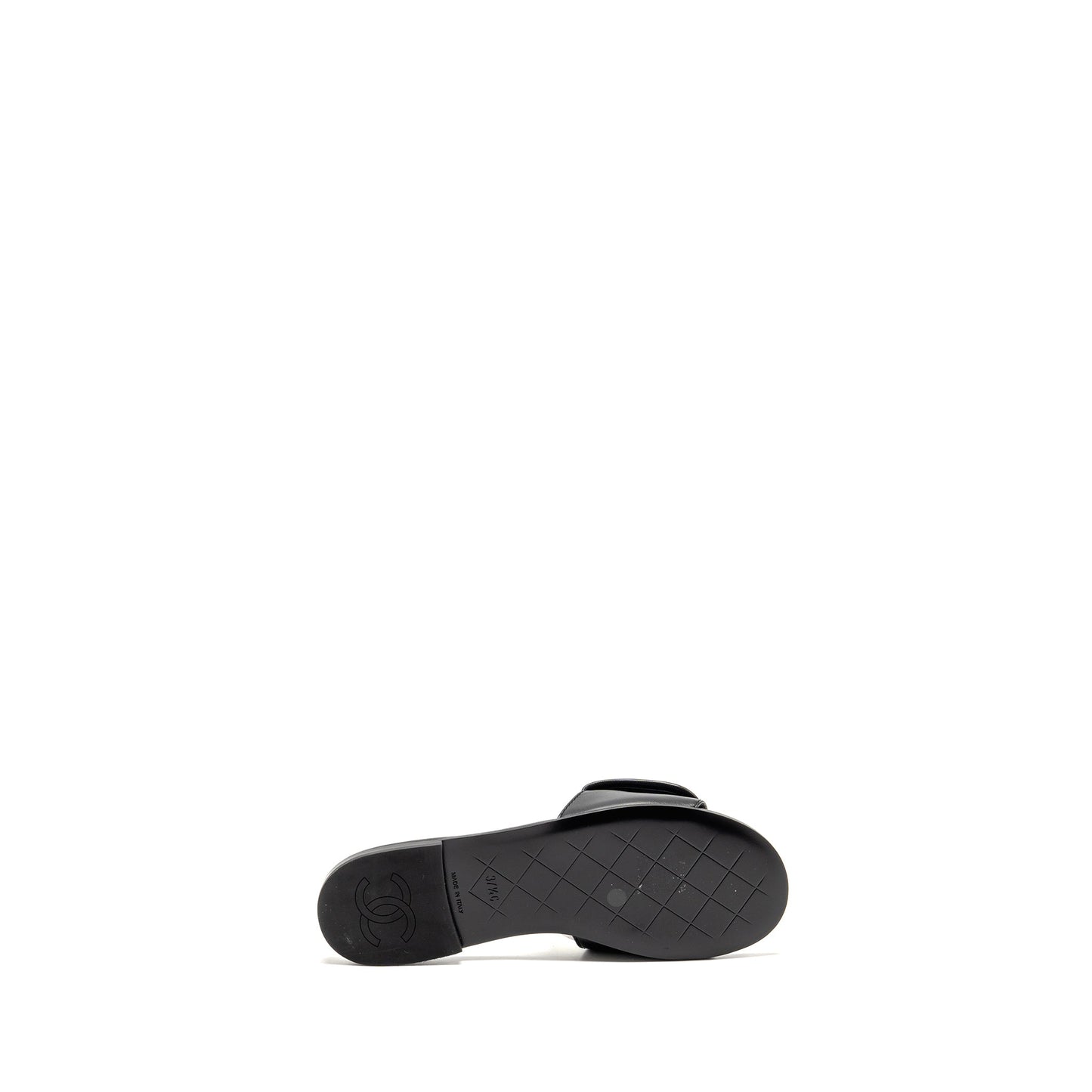 Chanel Size 37.5 Quilted CC Slide Sandals Leather Black LGHW