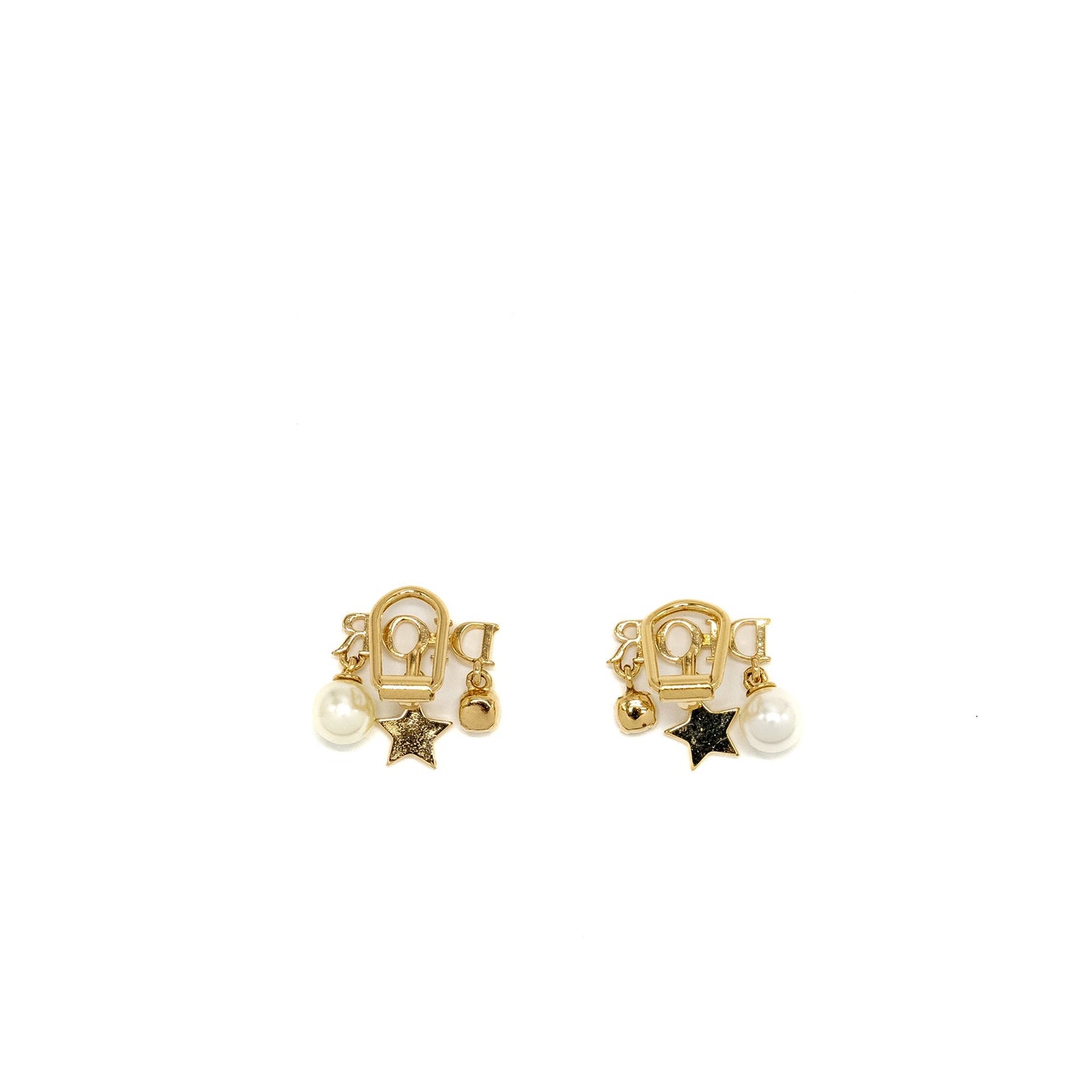 Luxury Dior CD Logo Ear Clips Pearl Gold Tone