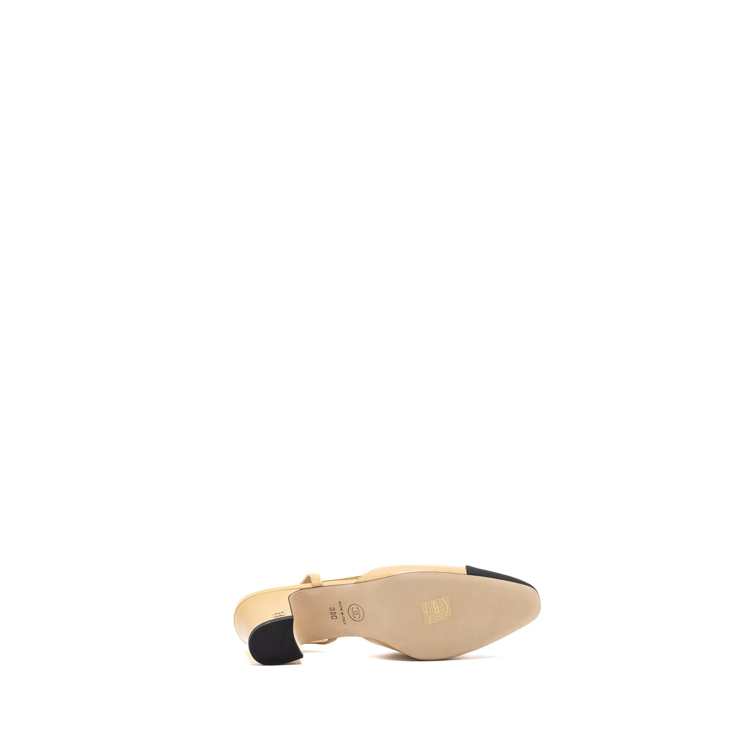 Chanel size 38 slingbacks leather beige / black LGHW