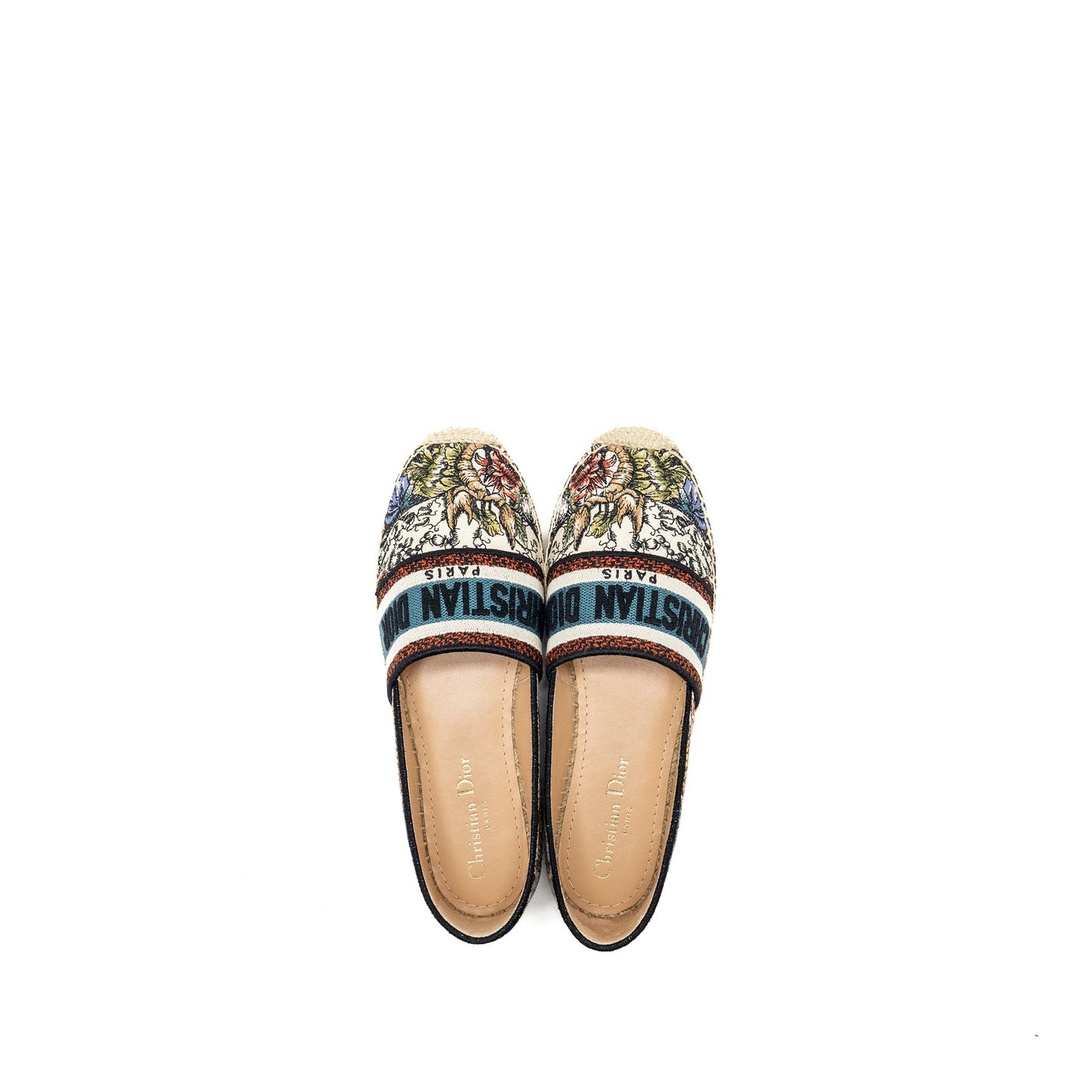 Luxury Dior Size 37.5 Flora and Animal Embroidered Granville Espadrille Fabric Multicolour