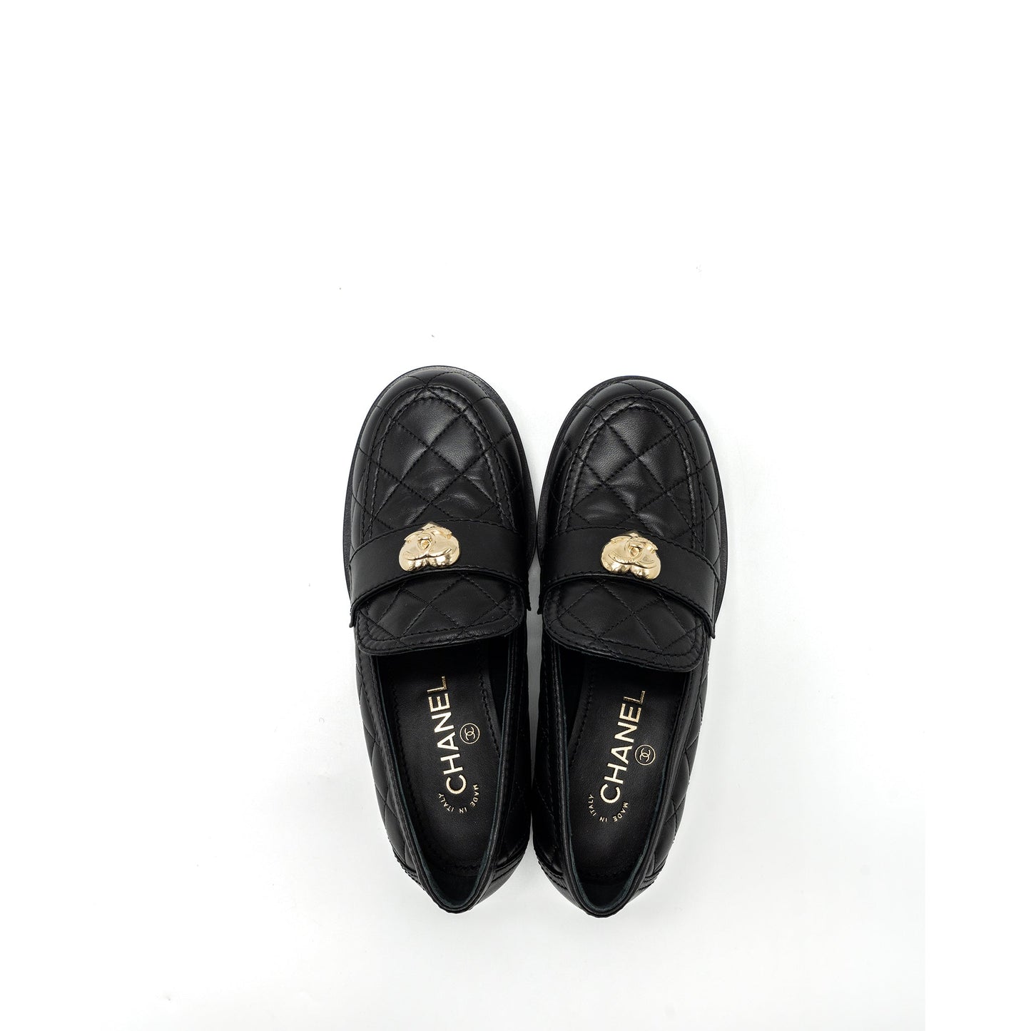 Chanel size 37 heart rock loafers leather black LGHW