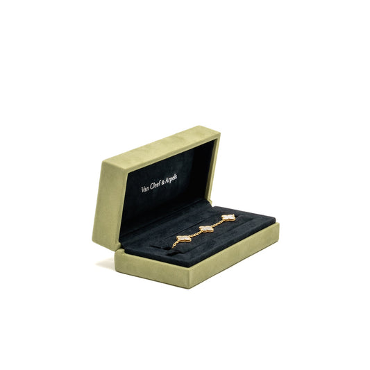 Van Cleef & Arpels Vintage Alhambra 5 Motif Bracelet Yellow Gold / White Mother of Pearl