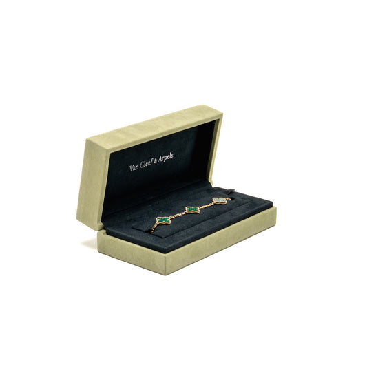 Van Cleef and Arpels vintage Alhambra bracelet 5 motif 18K yellow gold, malachite