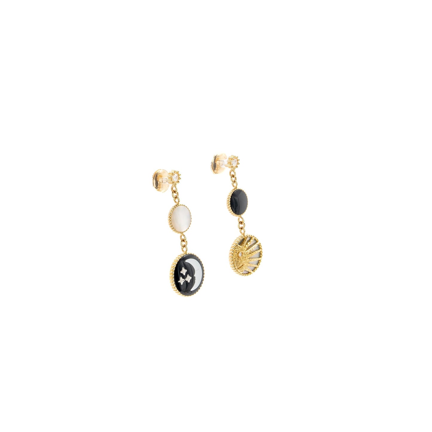 Luxury Dior Rose des Vents and Rose Celeste Earrings Yellow/White Gold/Diamond/Mother of Pearl/Onyx