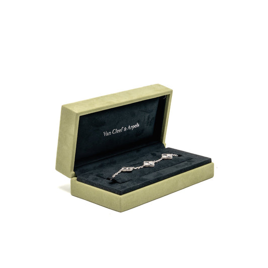 Van Cleef & Arpels Vintage Alhambra Bracelet 5 Motifs Guilloche White Gold