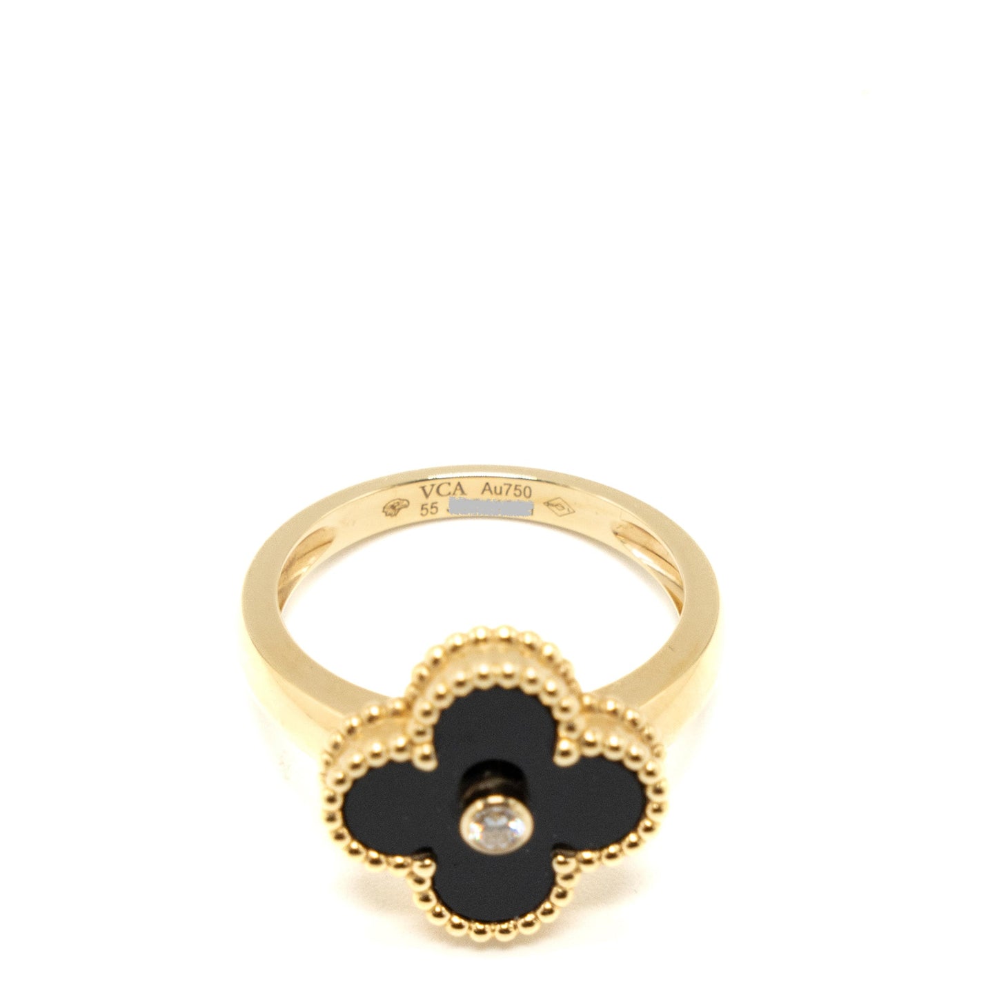 Van Cleef & Arpels Size 55 Vintage Alhambra Ring Onyx,18k Yellow Gold, Diamond