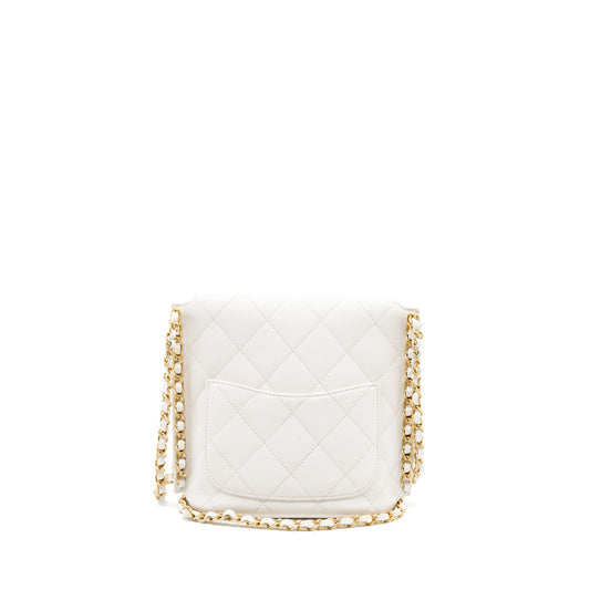 Chanel Crossbody Square Flap Bag Lambskin White Brushed GHW