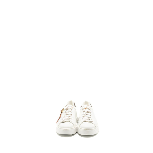 Louis Vuitton Size 37 Time Out Sneaker with Monogram and Flower Charm Calfskin White GHW