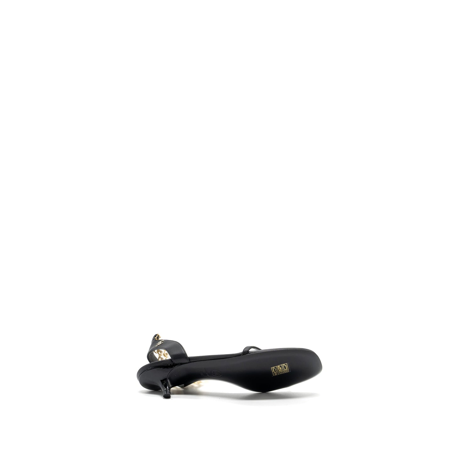 Chanel size 38 heel sandals with pearl leather black GHW