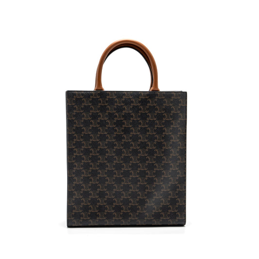 Celine Cabas Vertical in Triomphe Canvas and Calfskin tan GHW
