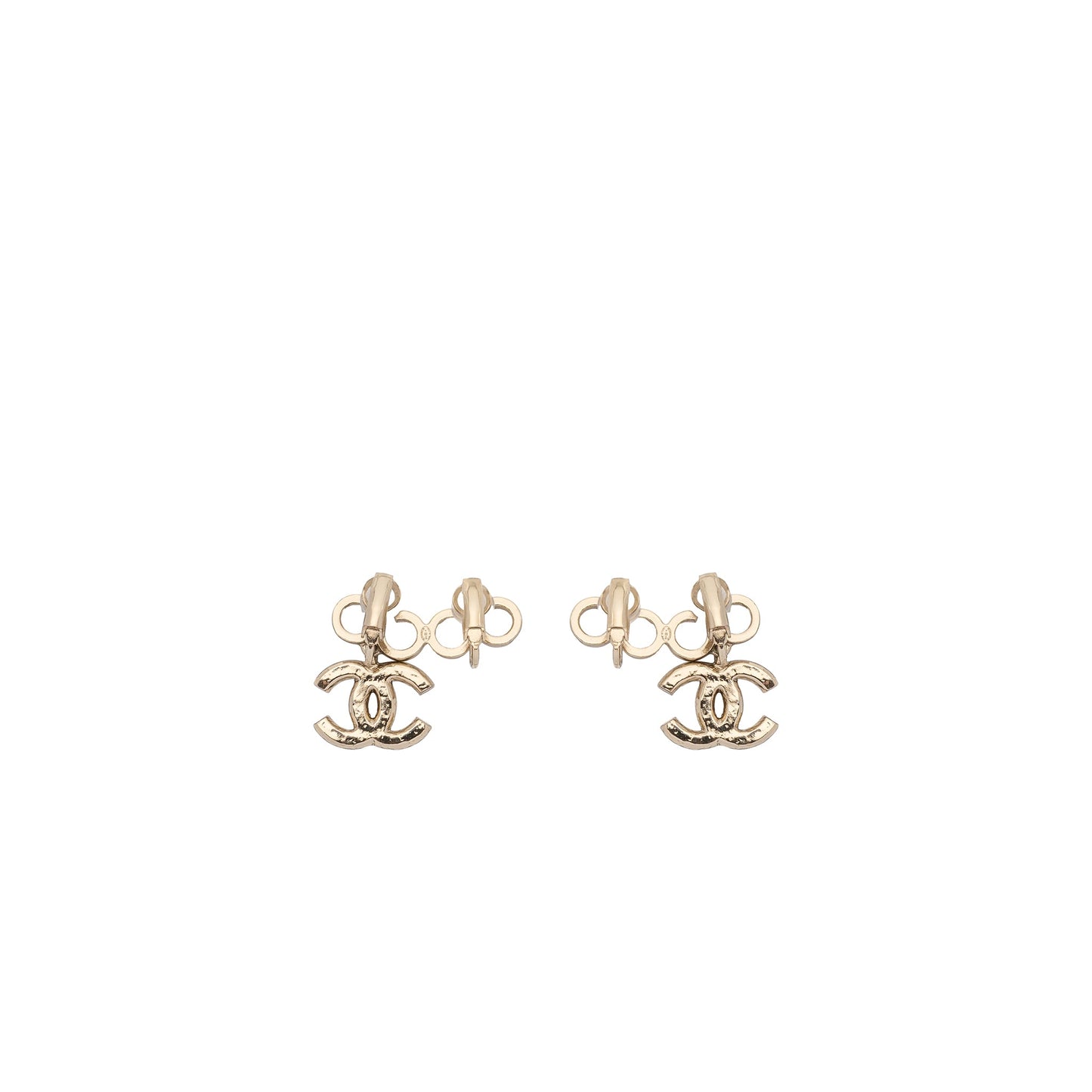 CHANEL COCO AND CC LOGO EAR CLIPs Pearl Light Gold Hardware