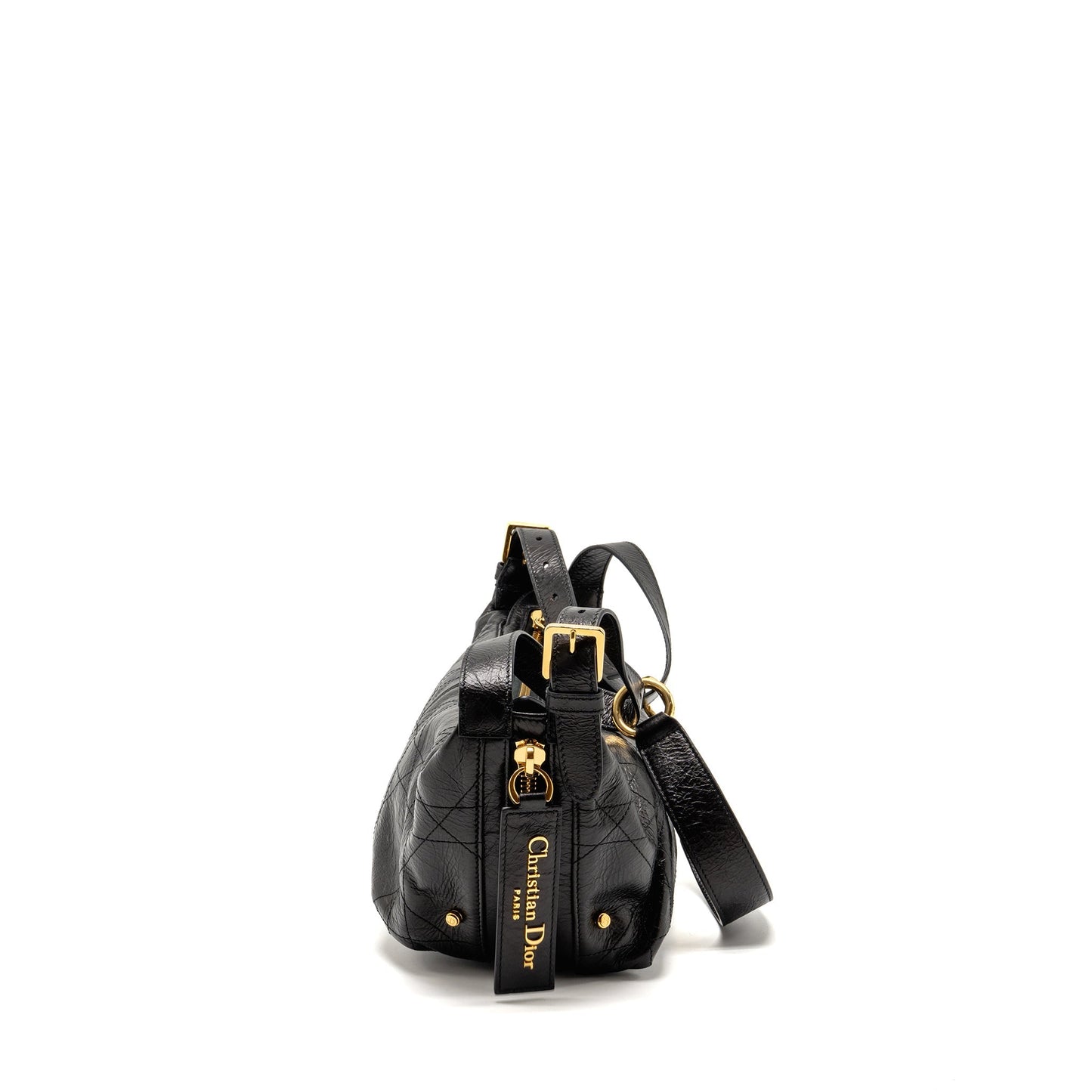 Luxury Dior Small D-Journey Bag Crinkled Calfskin Black GHW