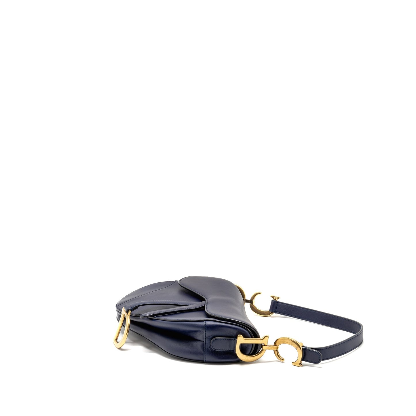 Luxury Dior Medium Saddle Bag Calfskin Navy GHW with Black Oblique Strap