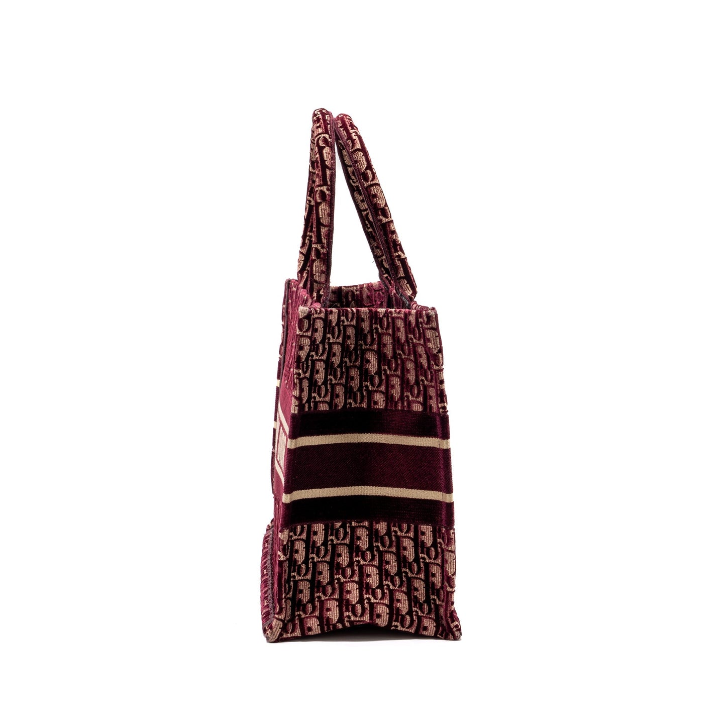 Luxury Dior Medium Book Tote Oblique Embroidery Velvet/ Canvas Dark Red