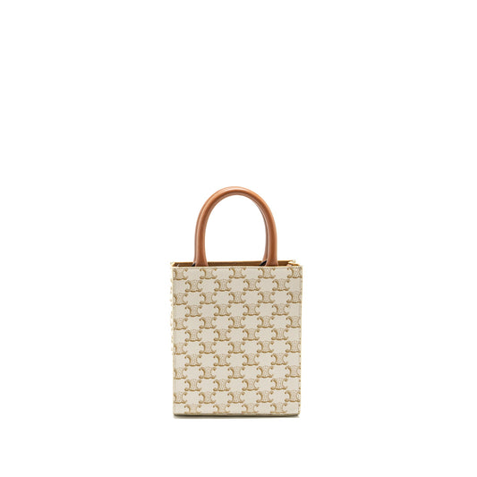Celine Mini Vertical Cabas Triomphe Canvas/Calfskin white GHW