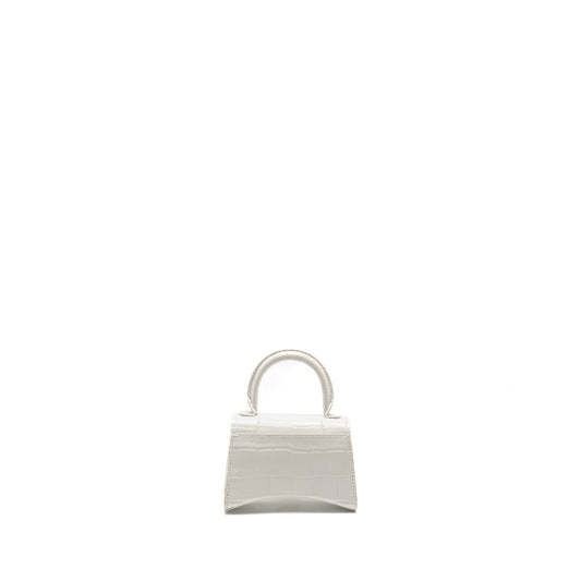 Balenciaga MINI Hourglass Bag CROC Embossed Calfskin White SHW