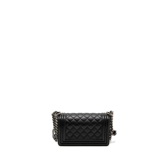 Chanel Small Boy Bag Calfskin Black Ruthenium Silver Hardware
