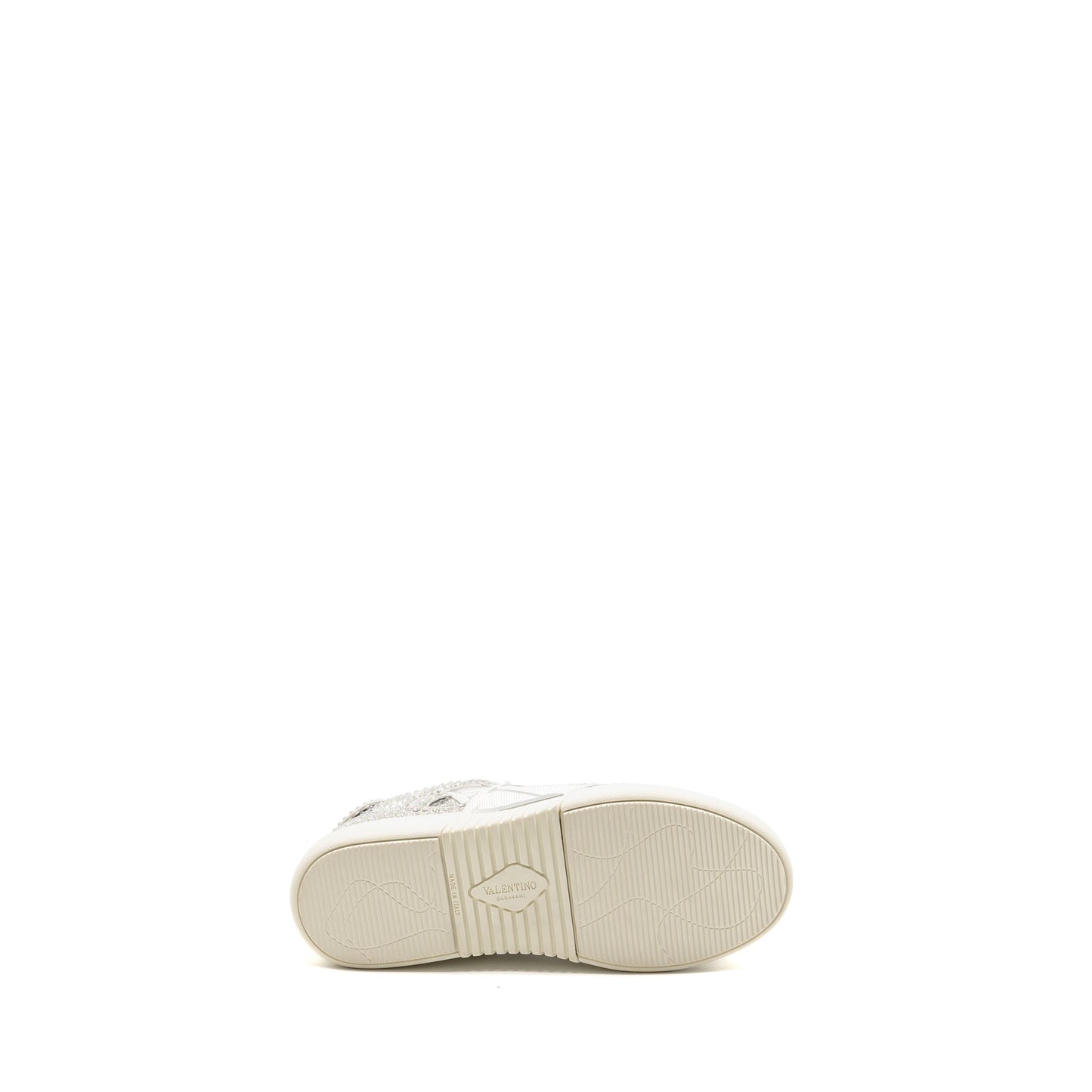Valentino Size 37.5 VLTN Crystal-embellished Sneaker Calfskin White/Silver