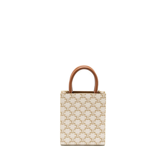 Celine Mini Vertical Cabas in Triomphe Canvas/Calfskin White GHW
