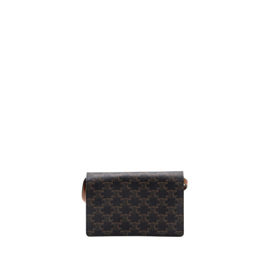 Celine Wallet On Strap Triomphe Canvas/ Lambskin Tan GHW