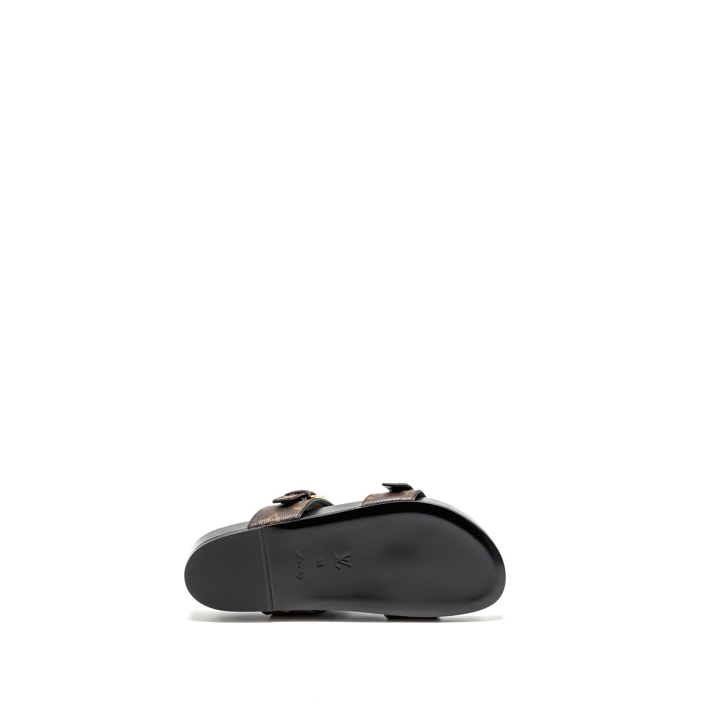 Louis Vuitton Size 38 Bom Dia Flat Comfort Mule Patent Monogram Canvas Cacao Brown GHW