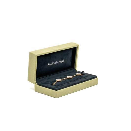 Van Cleef & Arpels Vintage Alhambra 5-Motif Bracelet, Yellow Gold/White Mother-of-Pearl