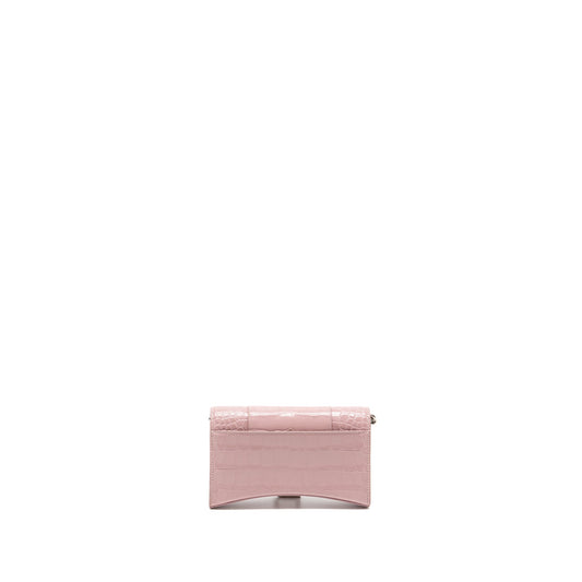 Balenciaga Hourglass Wallet on Chain Croc-Embossed Calfskin Pink SHW