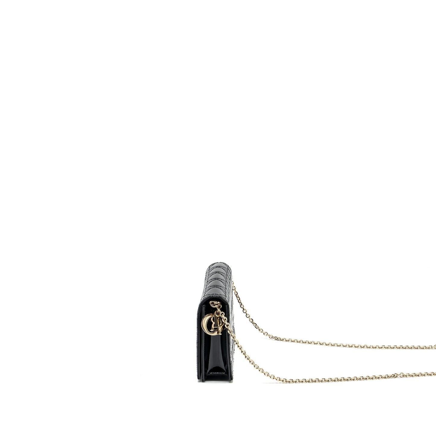 Luxury Dior Lady Luxury Dior Pouch Wallet on Chain Patent Black LGHW