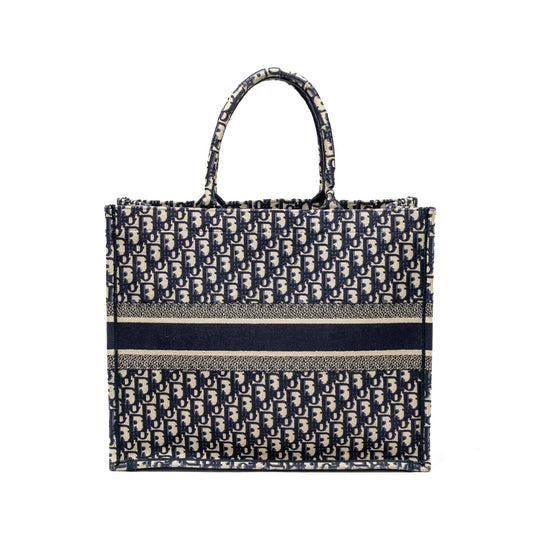 Luxury Dior Large Book tote blue oblique EMBROIDERY