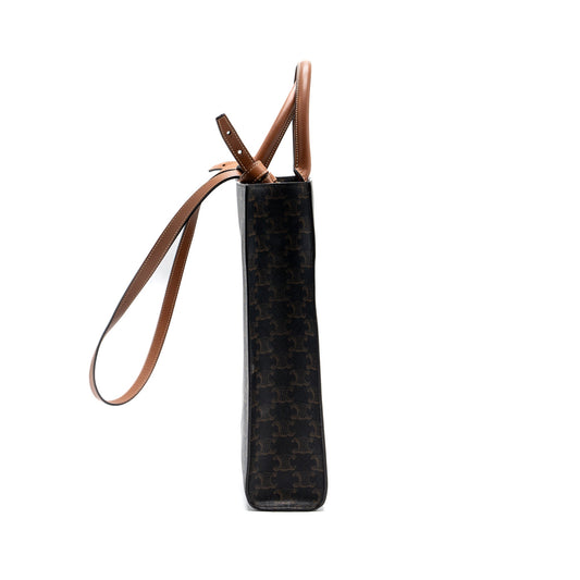 Celine small cabas vertical triomphe canvas / calfskin tan GHW