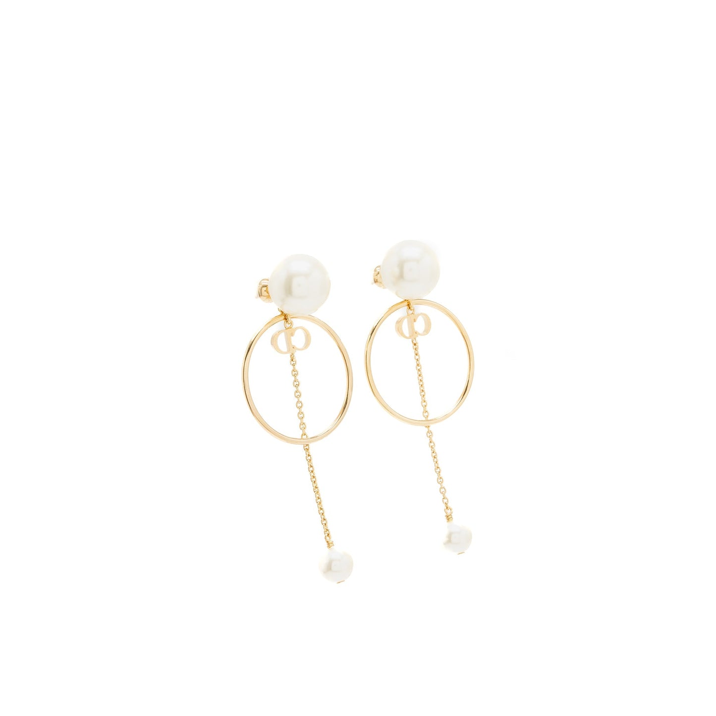 Luxury Dior CD Logo Round Drop Earrings Pearl Gold Tone