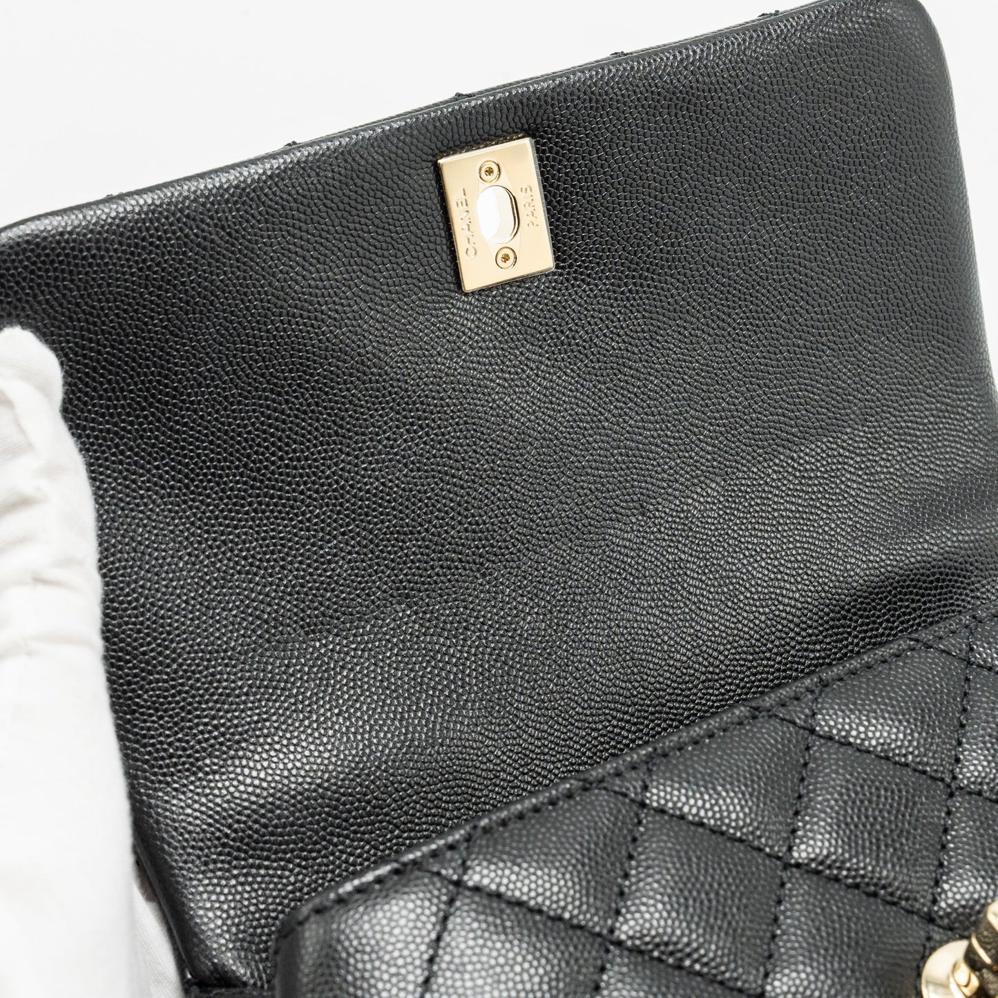 Chanel Small Coco Handle with Lizard Embossed Handle Caviar Black LGHW